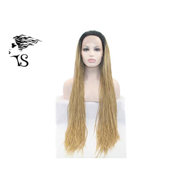 Blonde Long Synthetic Twist Braid Lace Front Wig , Box Braid Lace Wig With Dark