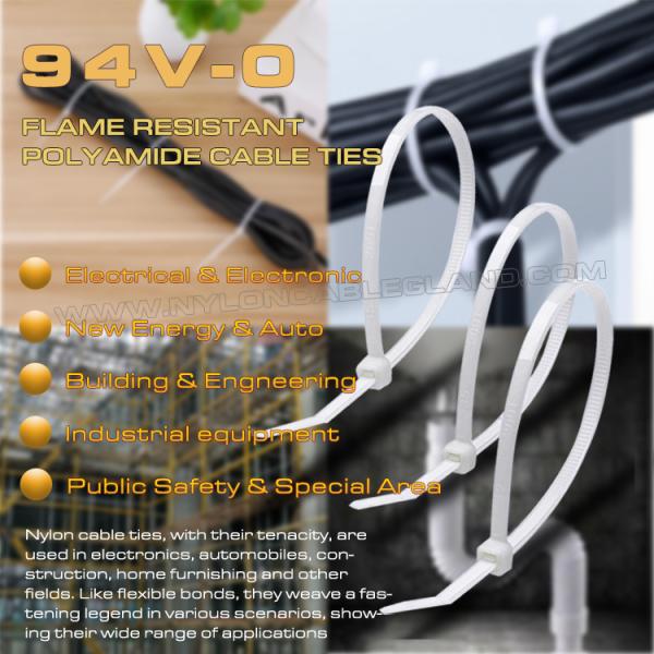94V-0 Nylon 6.6 Cable Tie 150x3.6mm, Ø3~35mm Adjustable Flame Retardant Polyamide Zip Tie for Flame Resistant Applications