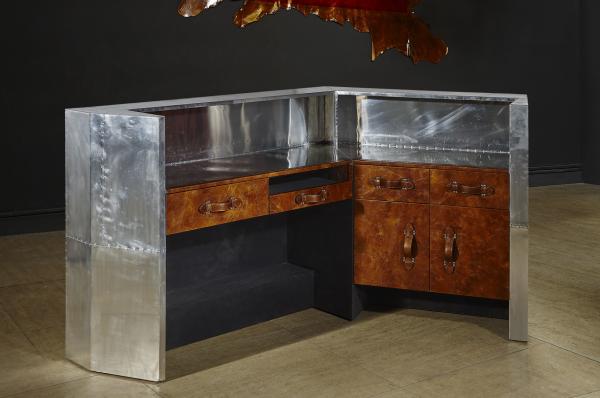 Antique Industrial Style Upholstered Tufted Leather Counter With Strong Storage