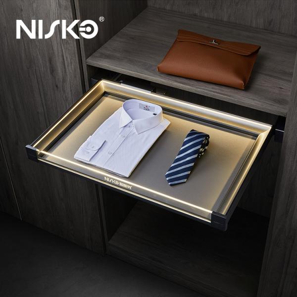 Aluminum LED Pull Out Accessories Storage Tray with Glass Panel