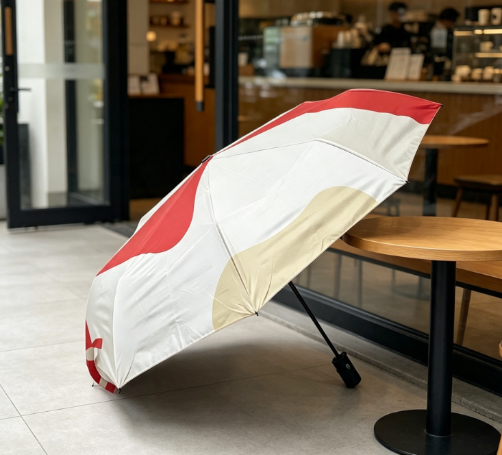 Stylish Color Matching Auto Open Compact Umbrella Anti-UV Black Glue Fabric Windproof Foldable Umbrella Daily Commute Camping