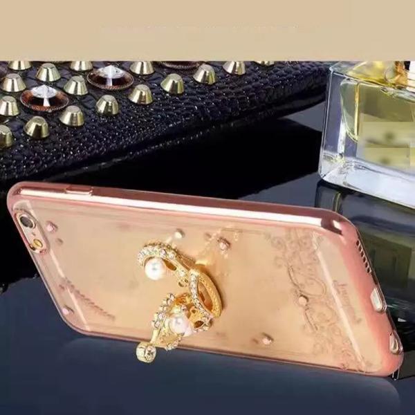 Plating TPU Flower Pattern Diamond Pearl Crown Bracket Cell Phone Case For iPhone 7 6s Plus