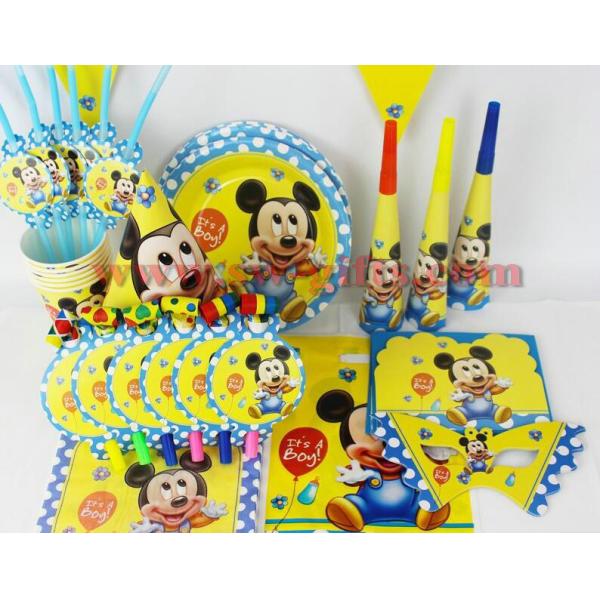 Baby Mickey theme Baby birthday party set plate cup&napkin tablecloth favor gift for Kids Event Party Supplies