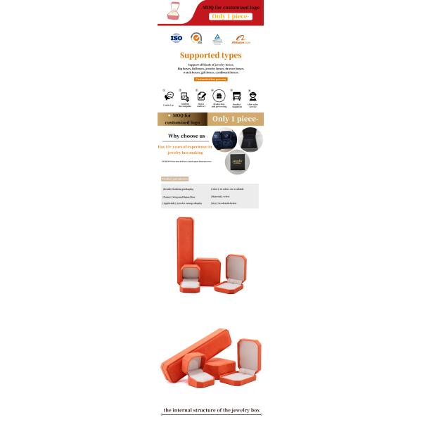 elegant handmade orange Octagonal Velvet Jewelry Box for Necklace Earrings Bracelet Ring packaging