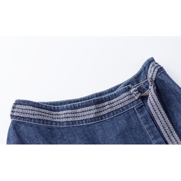 Indigo Denim Ladies Skirt Dress Beltd High Waist Knee Length Skirt Wide Hem