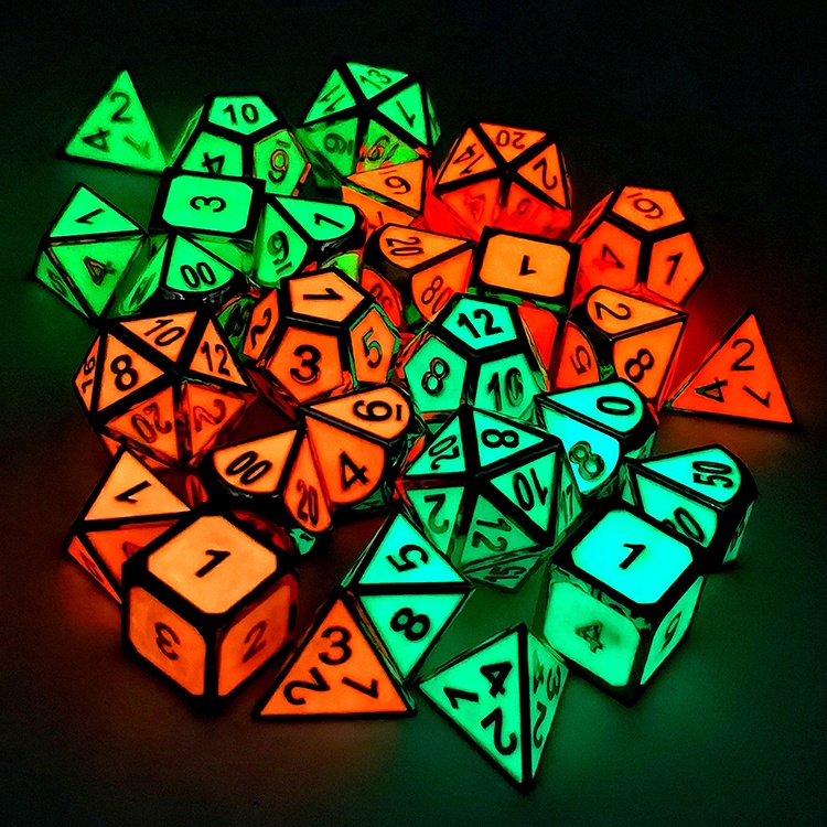 Zinc Alloy Glow in the Dark Metal Dice Set for DND Games with Customizable Logo