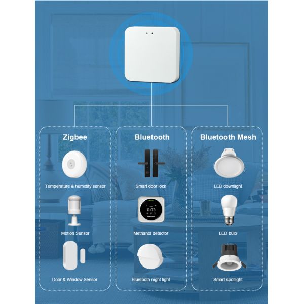 Mini Smart Home Gateway Hub Multi Mode Zigbee 3.0  Bluetooth Mesh For Home