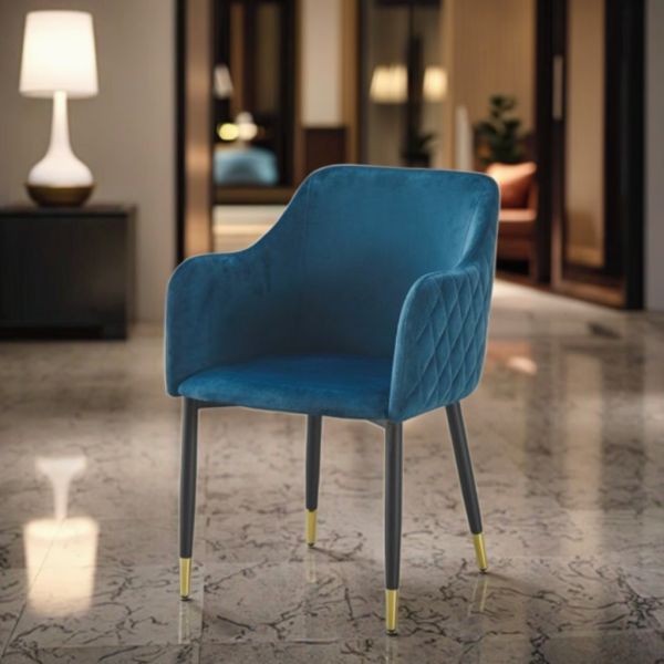 Simple Style Backrest Dining Chair Comfortable Armchair Velvet Restaurant Reception Accent Chair with Metal Legs for Hotel Villa