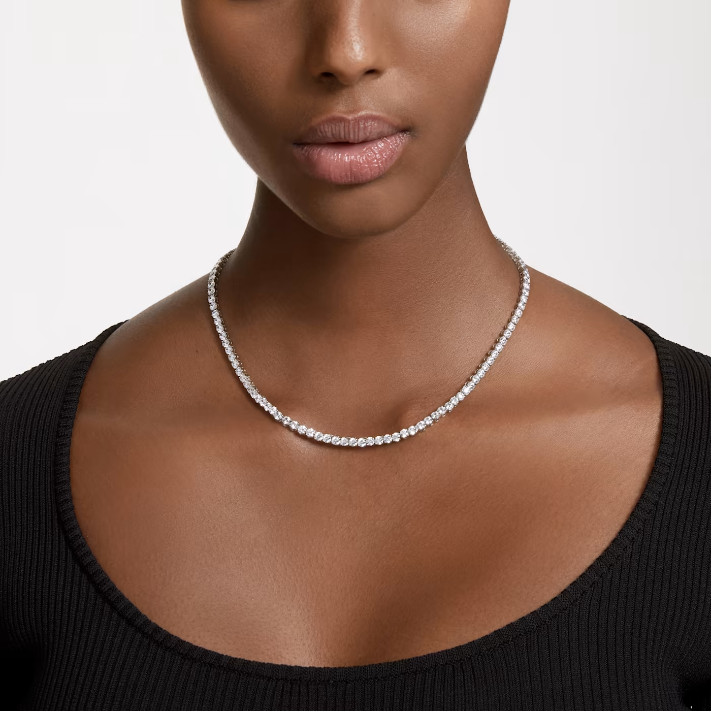 Matrix Tennis Necklace Round Cut Small Pink White Yellow Gold-tone Plated