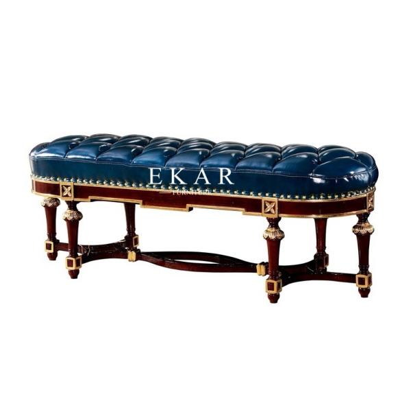 Antique Bedroom Leather Long Footstool Ottoman Bed End Stool Bench