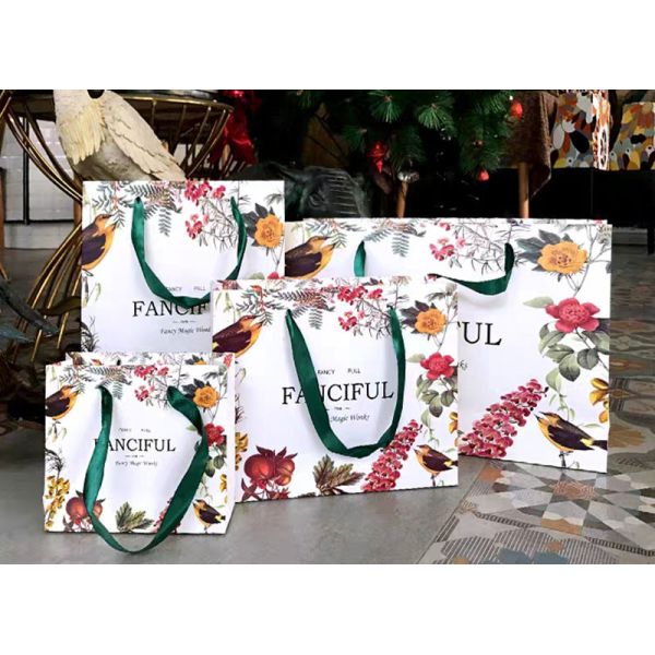 COA Ladies Hand-Held Kraft Floral Shopping Bag Flower Paper Bag Handbag
