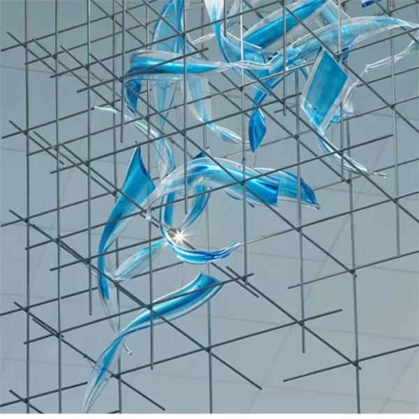 Proyecto de hotel personalizado no estándar Departamento de iluminación Sala de banquetes Cuadrícula acristalada Led Gran lámpara de candelabros Sala de bodas Luz de línea colgante