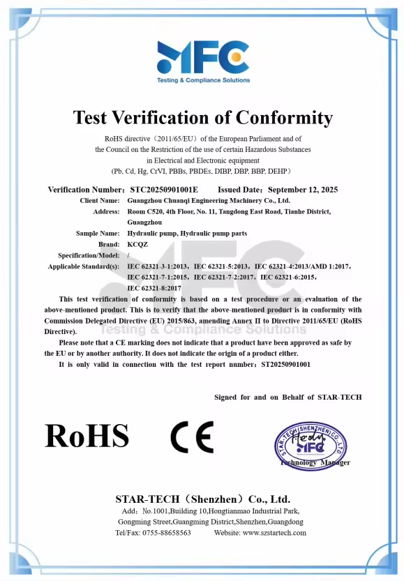 Guangzhou Chuanqi Construction Machinery Co., Ltd. Certifications