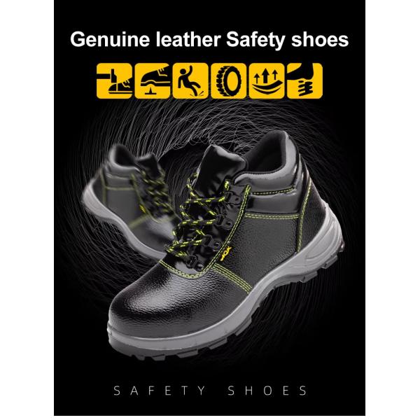 Chaussures de sécurité de construction légères Noir Bottes en vrai cuir Unisexe