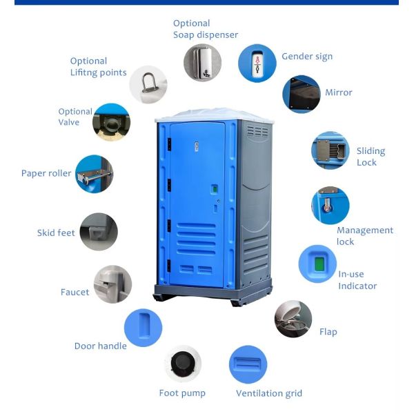 HDPE Material Portable Toilet with 130L Water Tank and Easy Installation for Construction Sites