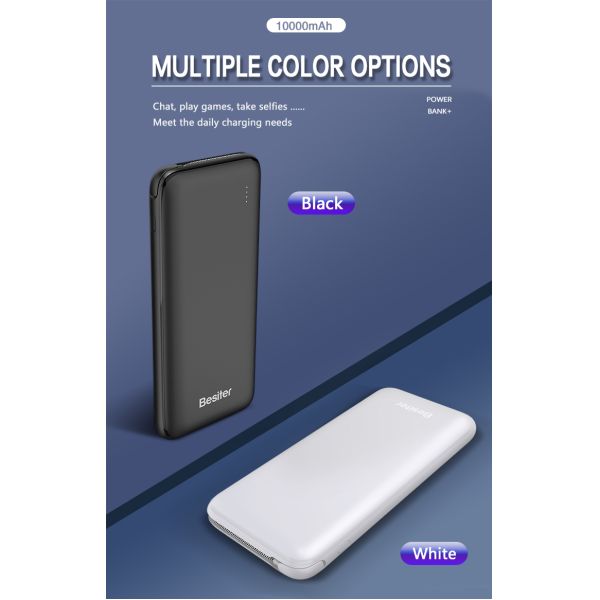 Lithium Polymer Battery LED USB Mobile Charger 10000Mah With Build in Type C Cable