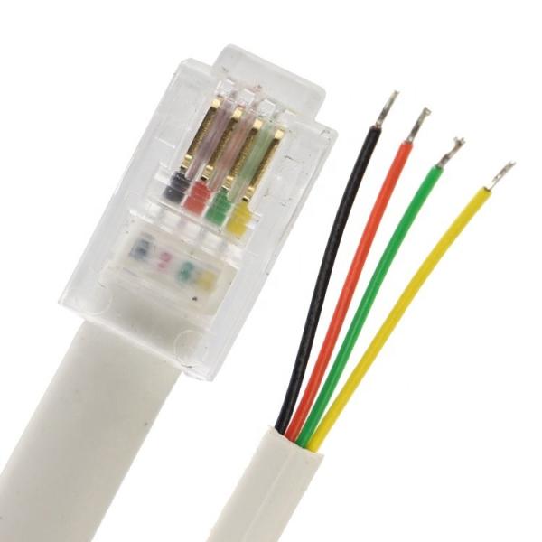 OEM 1m  White Black RJ9 RJ11 Male 4p4c to Stripped Wire Open Cable
