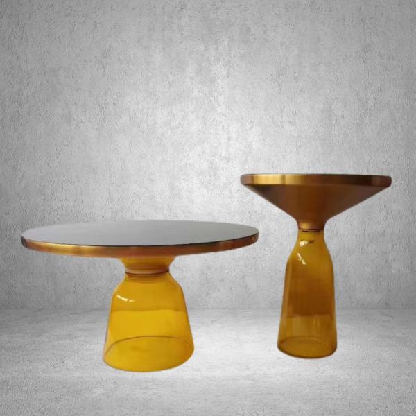 Luxury Living Room Furniture Gold Brass Black Temper Glass Top Bell Side Coffee Table