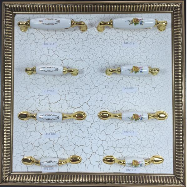 76mm Ceramic Handles And Knobs , Antique Brass Flower Pattern Porcelain Cupboard Handles