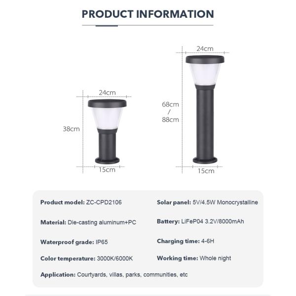 тропа СИД 6000K солнечная освещает сумрак для того чтобы рассветать свет открытого сада с батареей LiFePO4