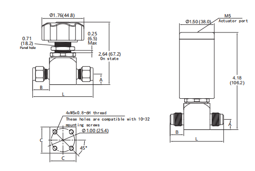 Válvula de diafragma neumática de acero inoxidable del gas de la pureza elevada 1/4 pulgada - alta presión