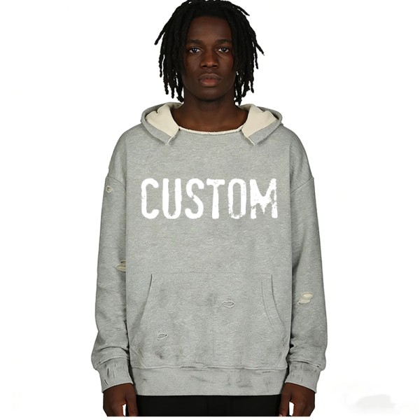 Custom Distressed Oversized Hoodie with Graphic Patch