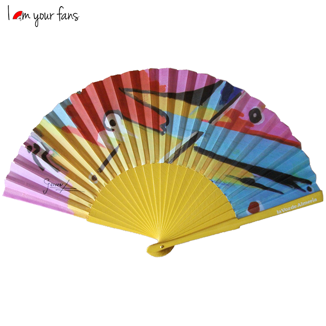 23cm Personalized Wood Fan Nylon Cotton Hand Painted Fan for Customized Decoration