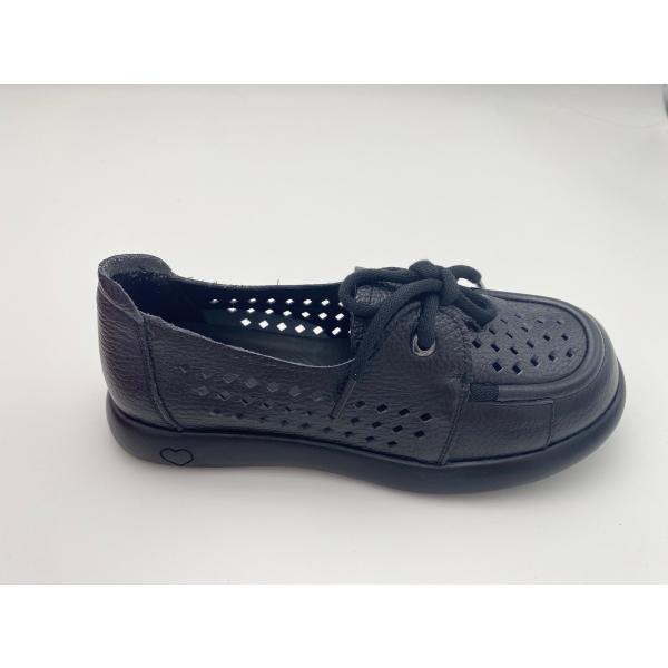 black breathable hollow lace-up comfortable women's shoes with soft soles