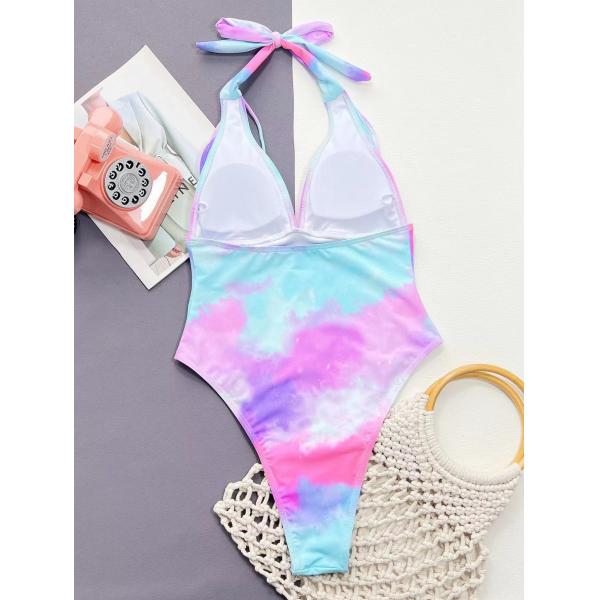V Neck Ladies One Piece Swimsuit Tie Dyed Sexy Swim Wear One Piece Women Bikini