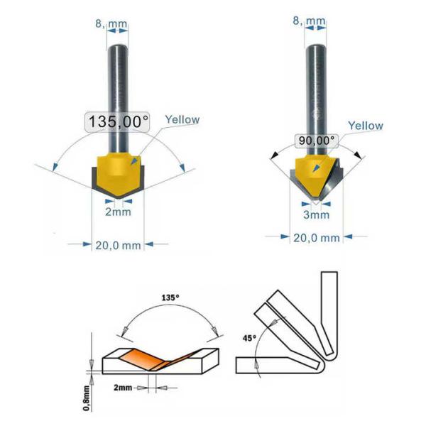 Carburo 90 grados de trabajo de la madera Router Bit V Groove Router cortador de madera 55HRC