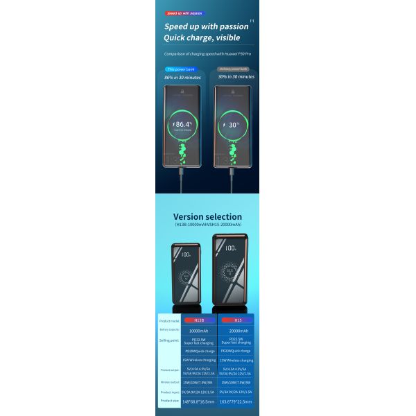 Portable Power Bank Trending Products 15W   Wireless Charging 10000 Mah High Capacity