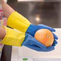 Gants de main de lavage de plat de Flocklined M60g de couleur de Bi pour le ménage
