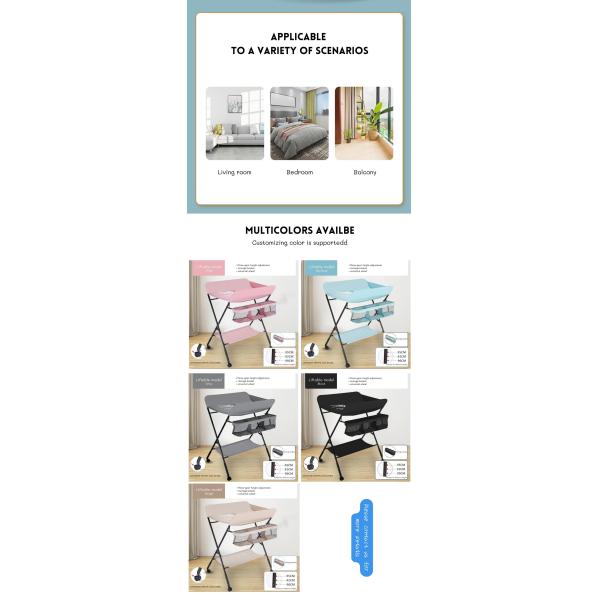 Modern Baby Changing Table  Station With Wheel And Thickened Steel Pipe Oxford Cloth