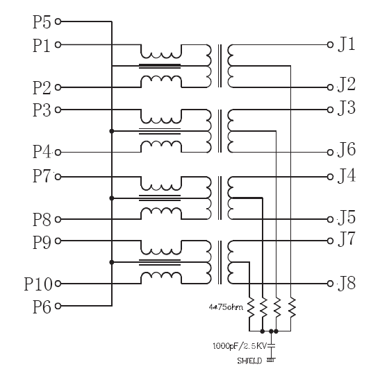 1 X 2 Port Gigabit Ethernet RJ45 Integrated Magnetic Connector with LED