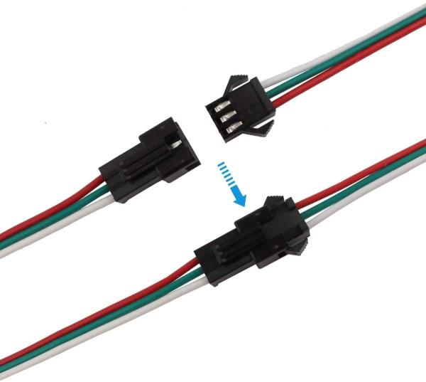 Male Female Plug LED Light Connector Cable 3 Pin SM 14AWG 16AWG Electric Wire Harness