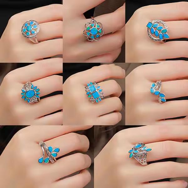 Natural Blue Sterling Opal Jewelry Ring For Women ODM