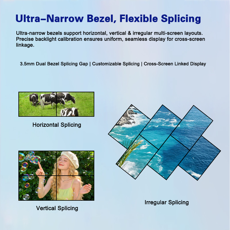 46 55 inch LCD Digital Signage Video Wall Screen with 500nits Brightness and Narrow Bezel 3.5mm Gap for Flexible Splicing