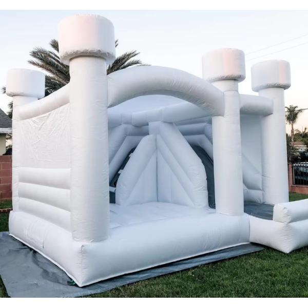 Commercial White Inflatable Bouncer Castle with Slide 0.55mmPVC