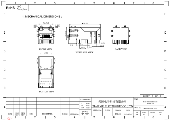 Industrial	10 Gigabit Ethernet Connector / Shielded Rj45 Ethernet Connector