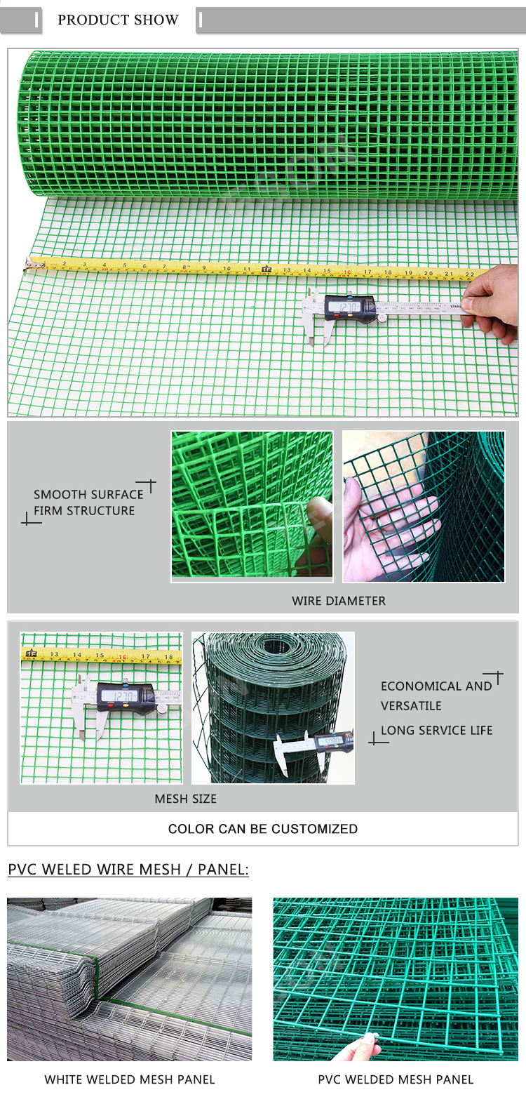 0.5mm-14mm PVC Welded Wire Mesh Rolls with No Crack Welded Point for Durable Pet Cage