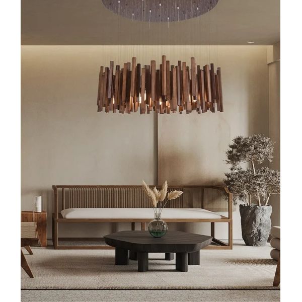 Dining Living Room Farmhouse Kitchen Table Solid Wood Led Pendant Chandelier Lamp Retro Wooden Hanging Chandelier (WH-VP-320)