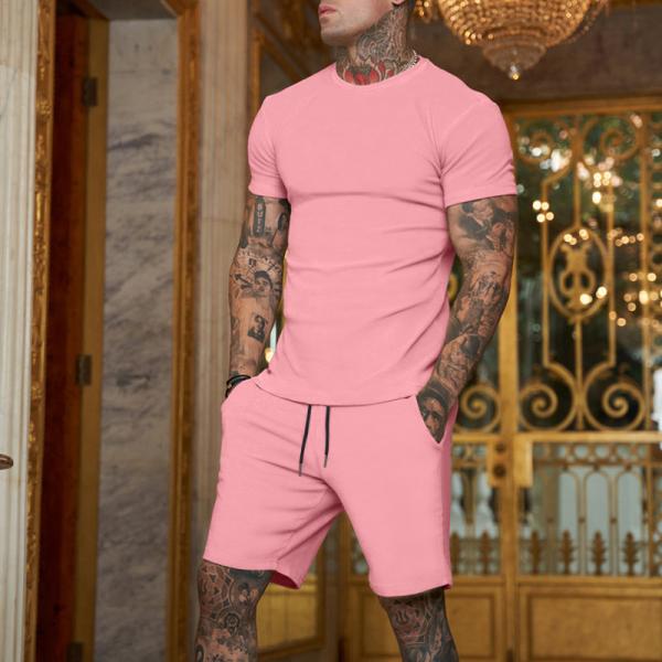 Custom Logo Plus Size Tracksuit for Men Stretchable 2 Piece Outerwear Jogger Suit Short Sets