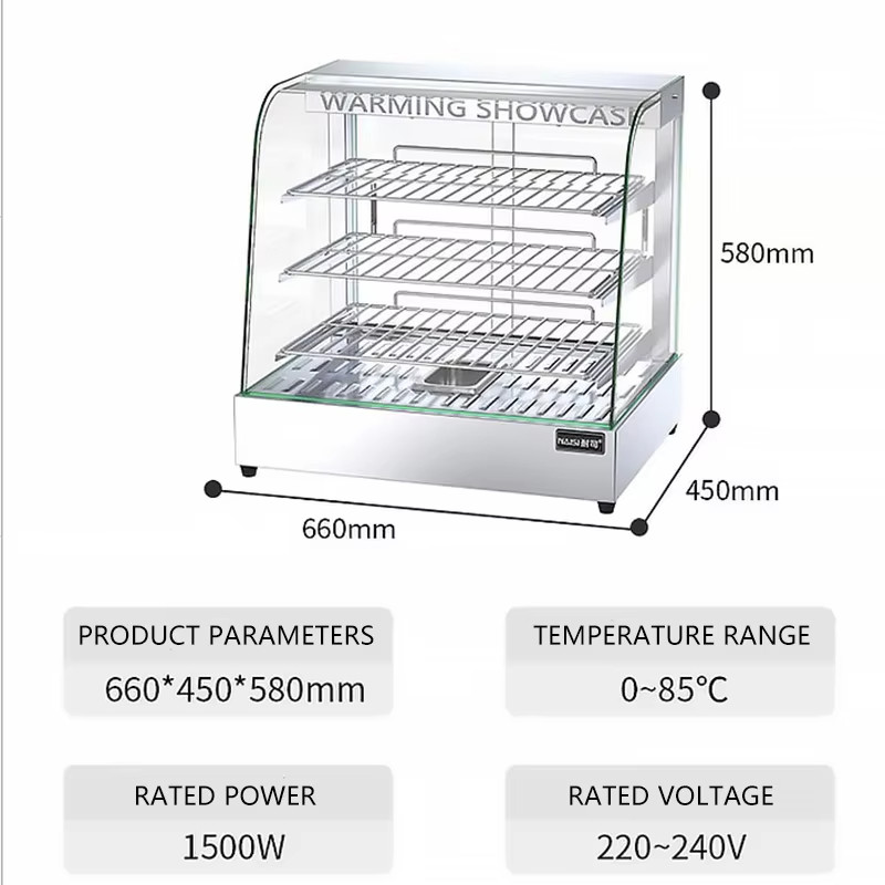 Commercial Restaurant Buffet Use Food Showcase Front Curved Glass Hot Display