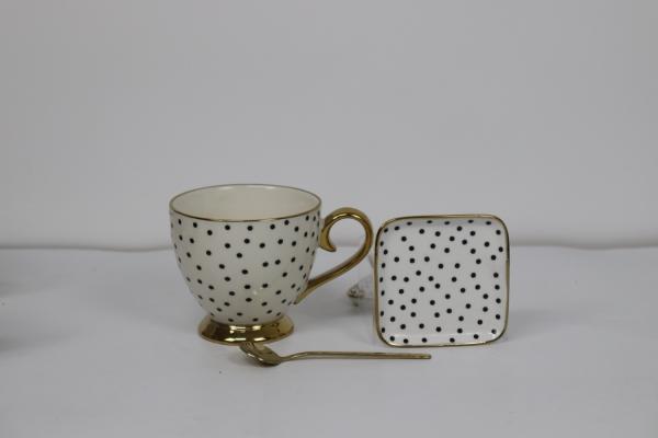 470cc footed mug with 9.5cm square dish 304 stainless steel spoon tableware ceramic gift set