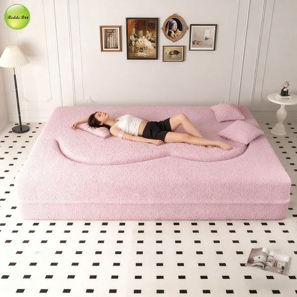 Modern Minimalist Teddy Fabric Compressed Sofa Bed Space-Saving Living Room Furniture Convertible 2 Seater Sofa Folding Sofa Bed
