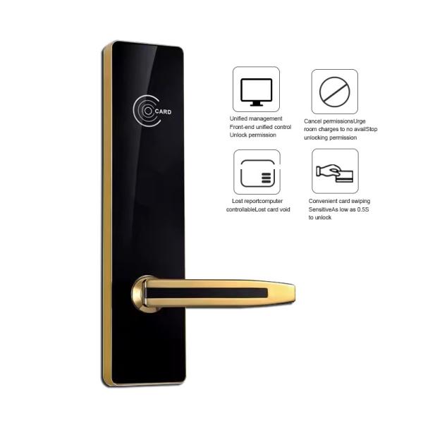 Smart Hotel Door Lock In Black Or Grey RFID Card Access Zinc Alloy Body