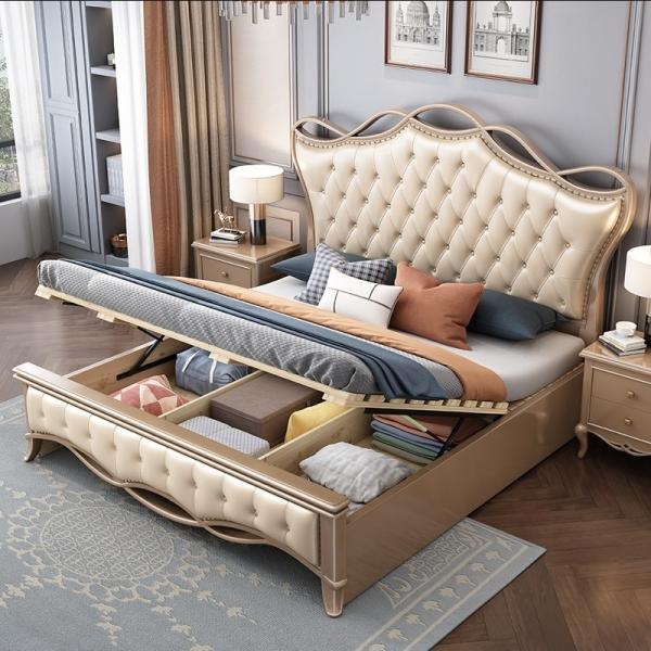 Custom Wooden Double Bed Frame Queen Size With Headboard And Drawer