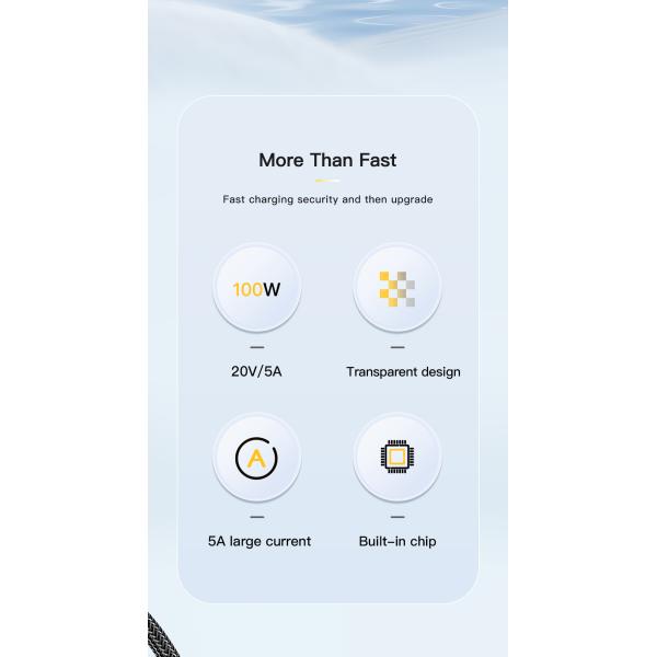 Tipo C a C Cable de carga USB transparente 480Mbps 60W Cable telefónico de 100W