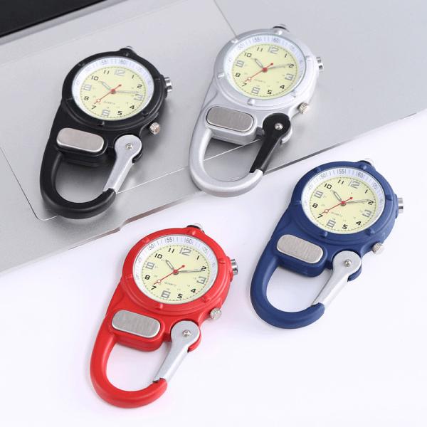 Fob Nurse Pocket Watch Carabiner Clip Watch Black Climb Mountain Outdoor Sports Watches LED Light Pocket Blue Clock