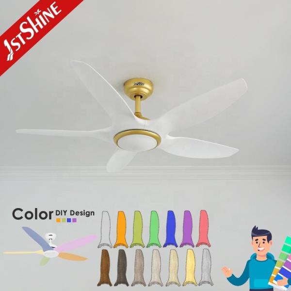 1stshine OEM Color Dimmable LED Light Ceiling Fan 5 Blades DC Motor e controle remoto